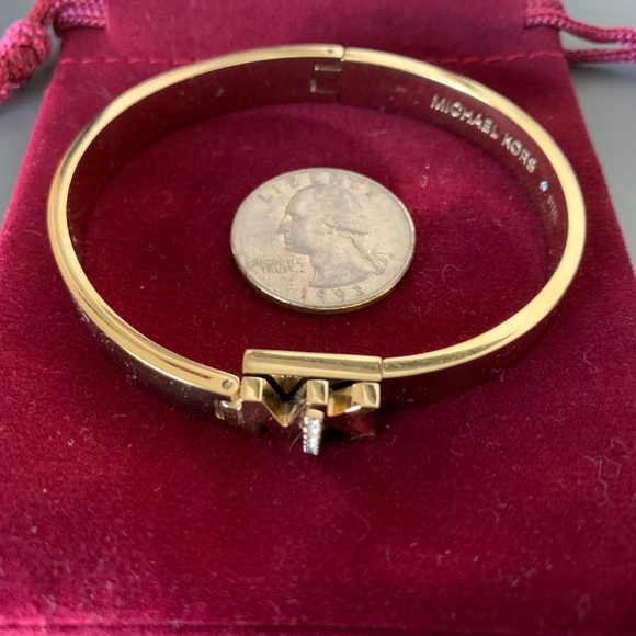 Michael Kors Logo Gold-Tone Pavé Crystal Hinge Bangle Bracelet Stainless Steel - Picture 8 of 8